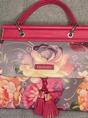 Cavalcanti Pink Floral Leather top handle handbag EUC - ITALY